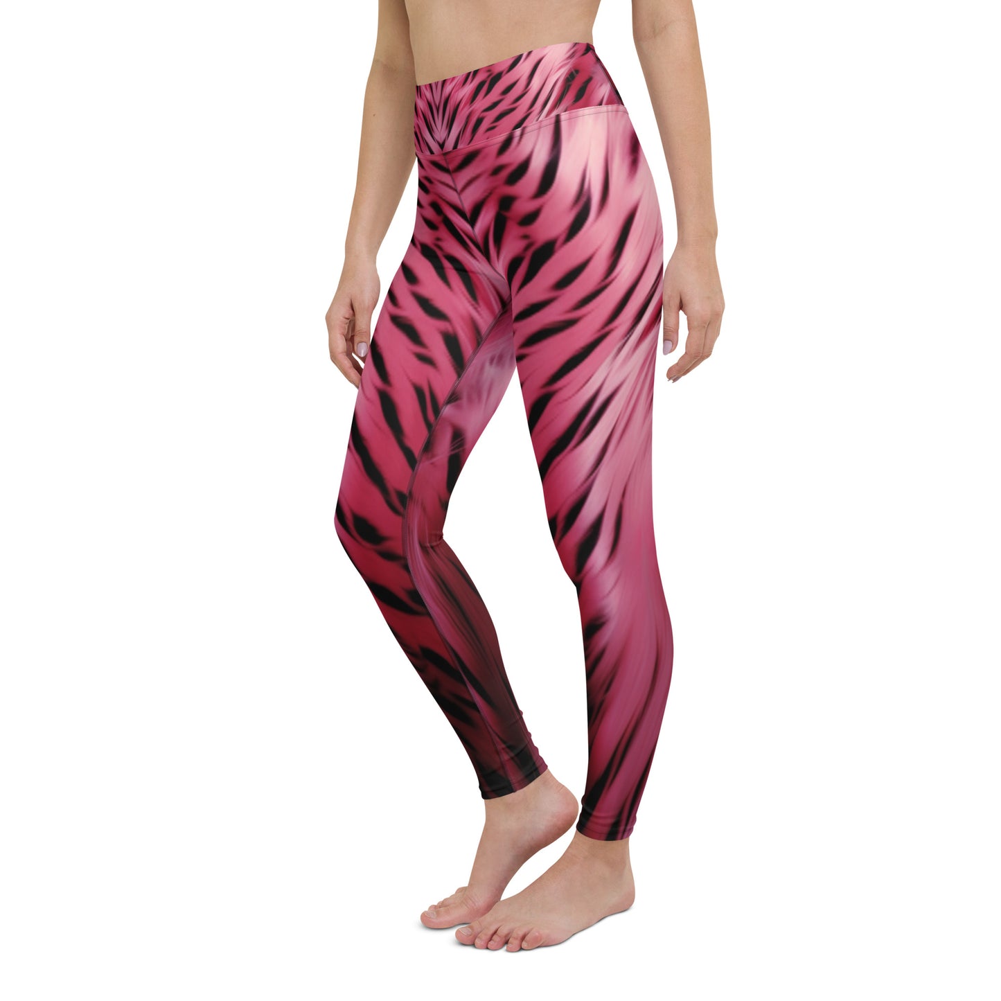 Pink and Black Striped Fur Print Yoga Leggings For Women