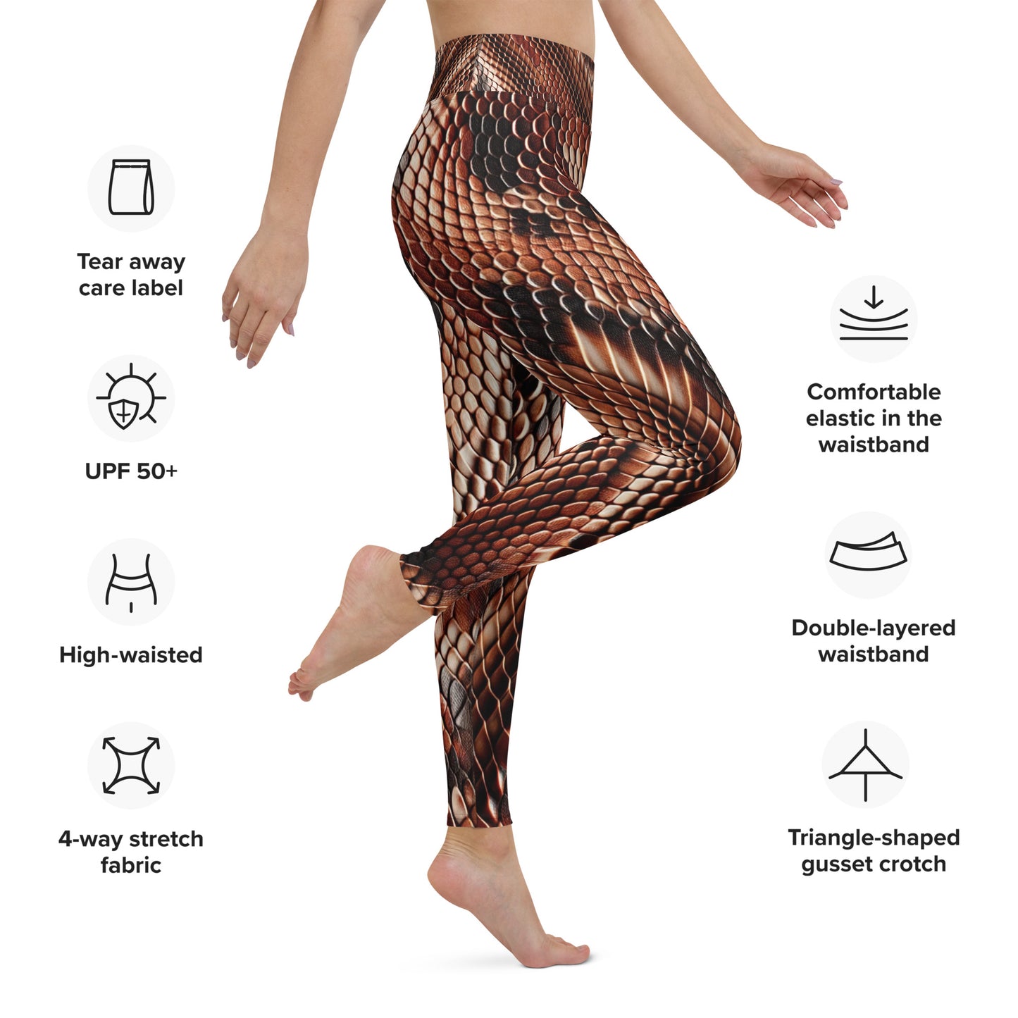 Copperhead Snake Print Yoga Leggings For Women