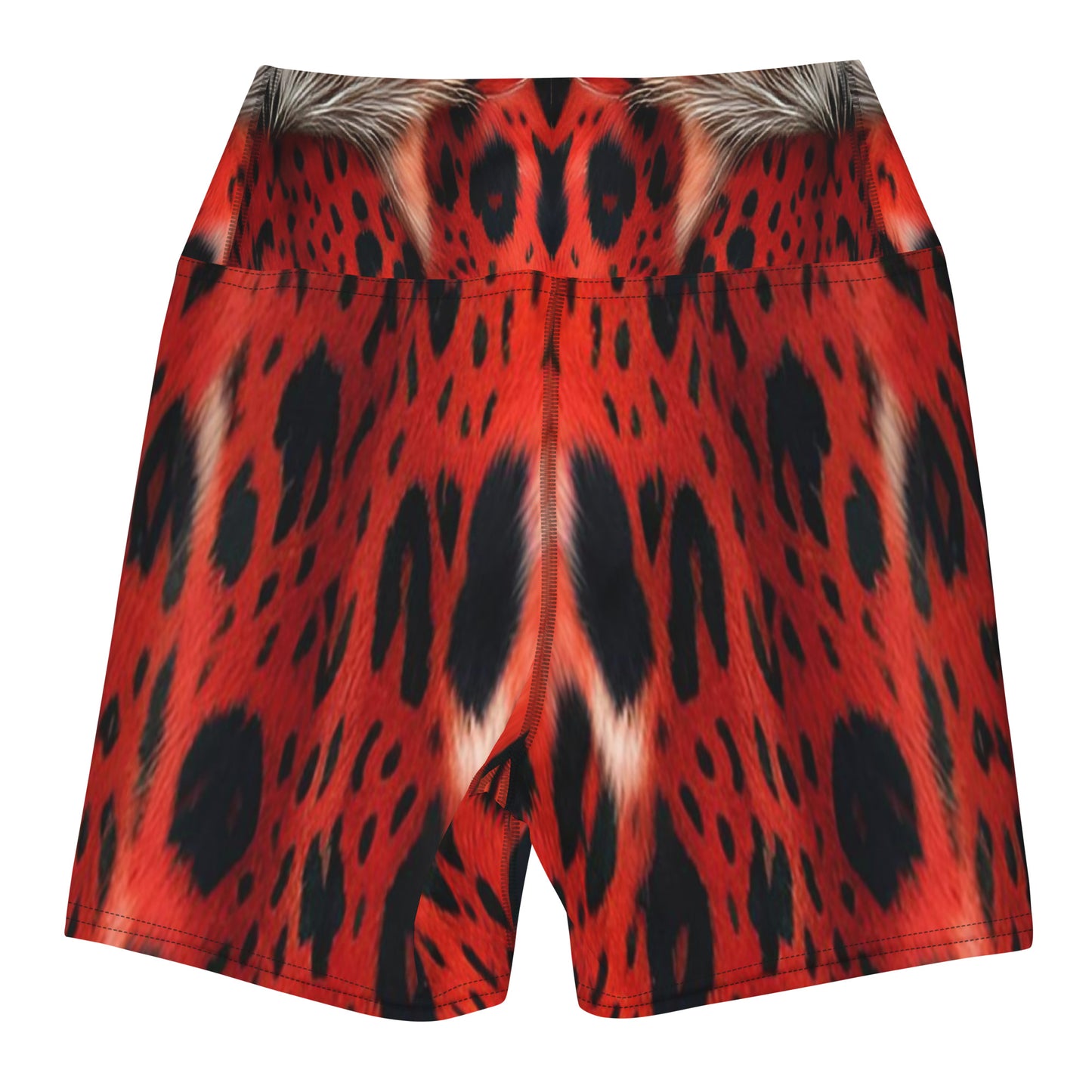 Red Leopard Fur Custom Print Yoga Shorts