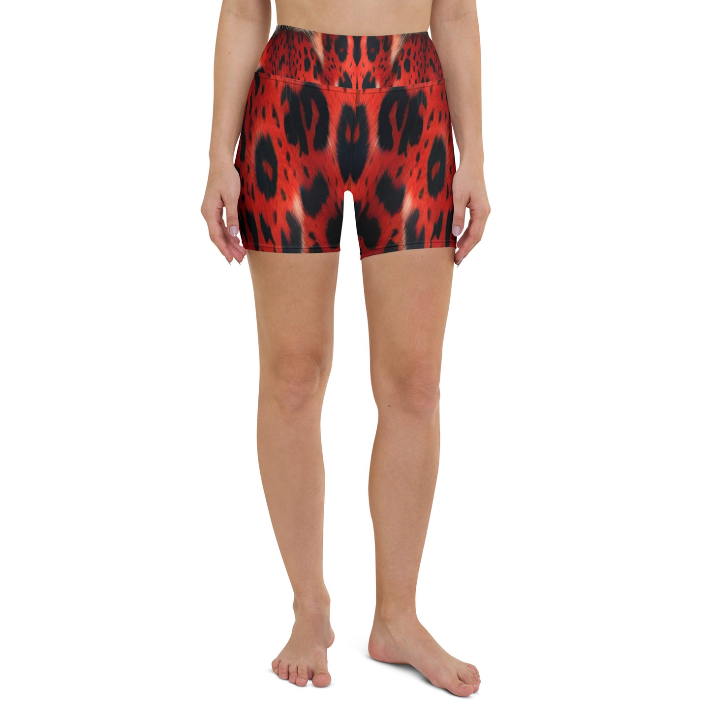Red Leopard Fur Custom Print Yoga Shorts