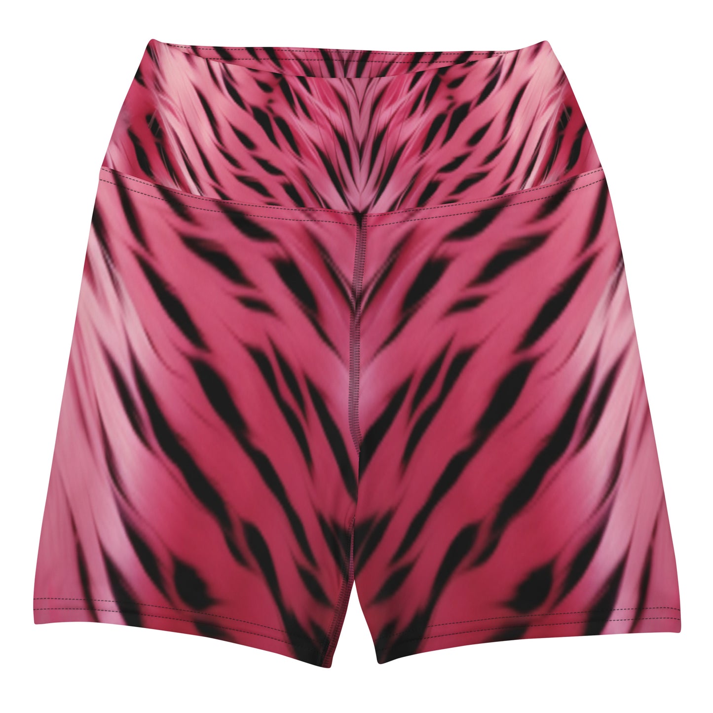 Pink and Black Striped Fur Custom Print Yoga Shorts