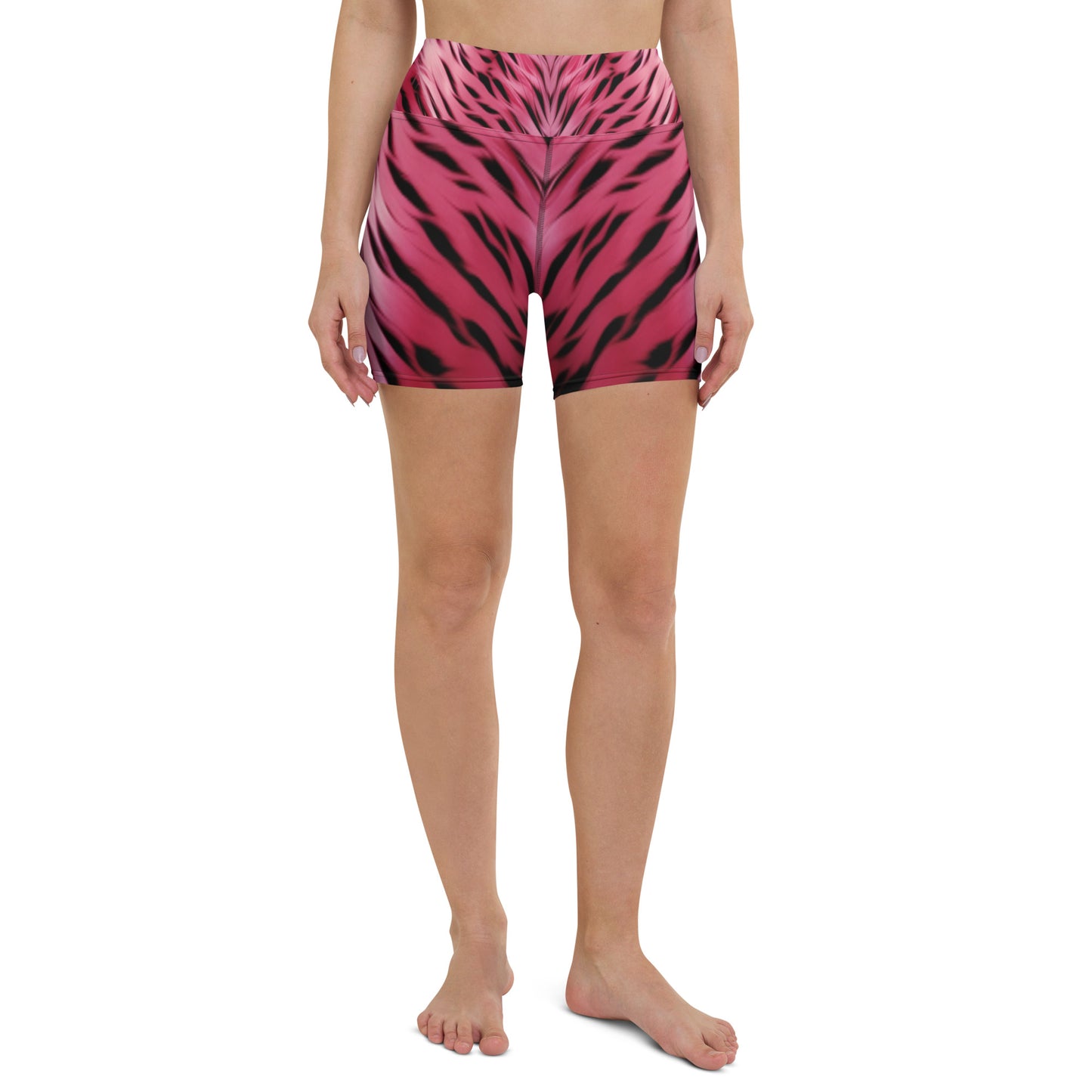 Pink and Black Striped Fur Custom Print Yoga Shorts