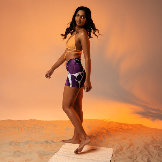 Purple Marble Custom Print Yoga Shorts