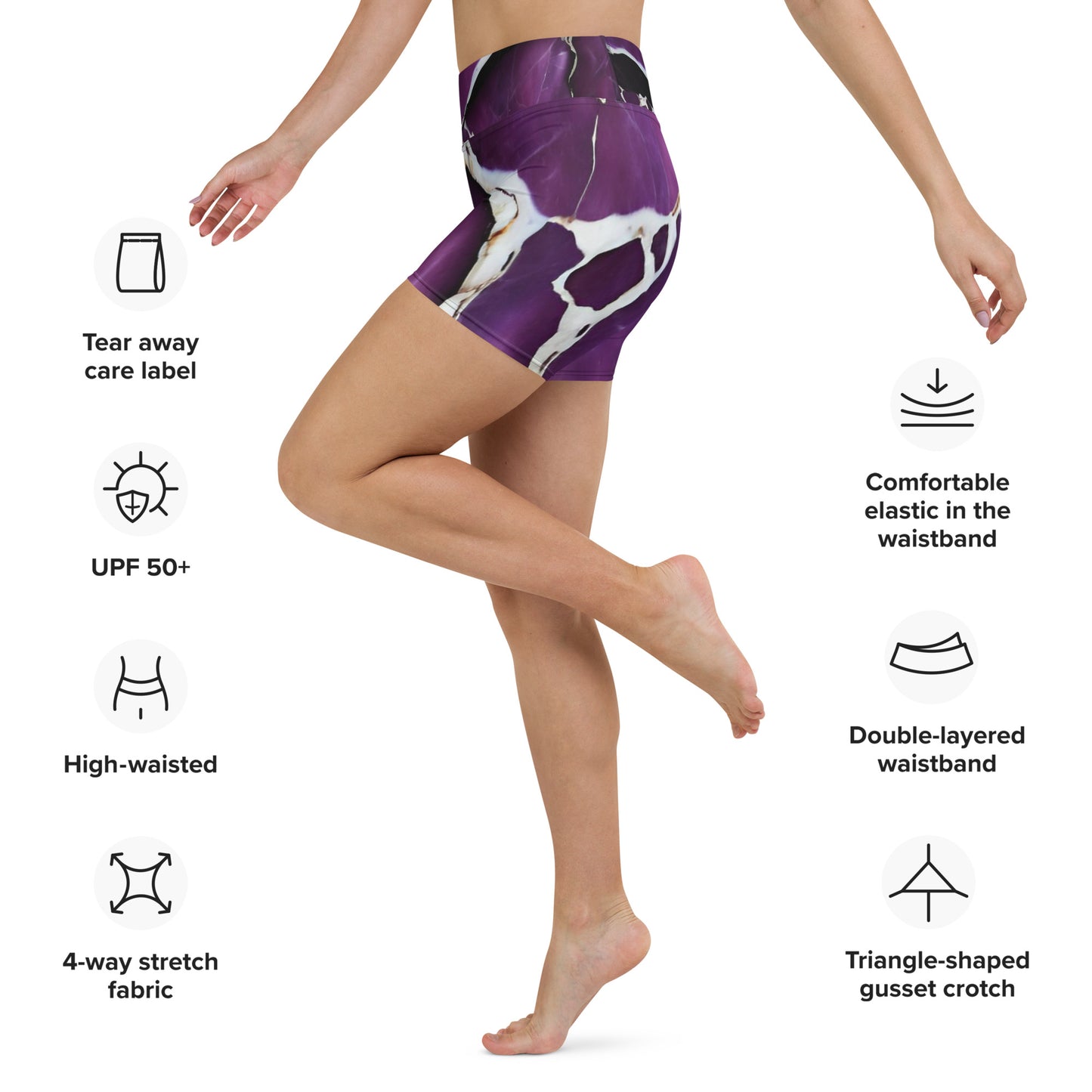 Purple Marble Custom Print Yoga Shorts