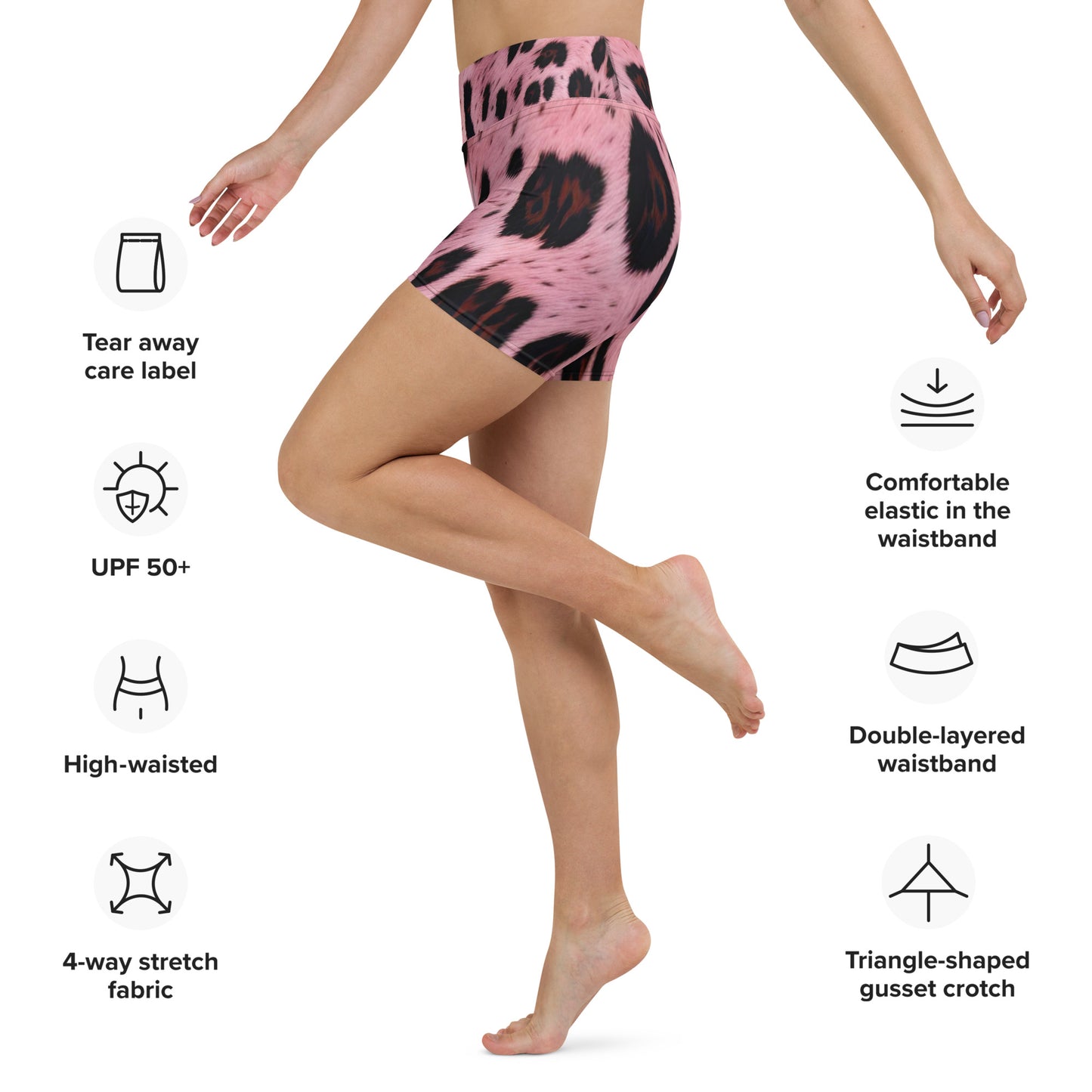 Pink Leopard Fur Custom Print Yoga Shorts