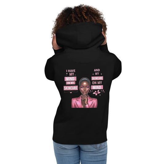 Black and Pink Designer Printed Hoodie "My Mind On My Skincare And My Skincare On My Mind"