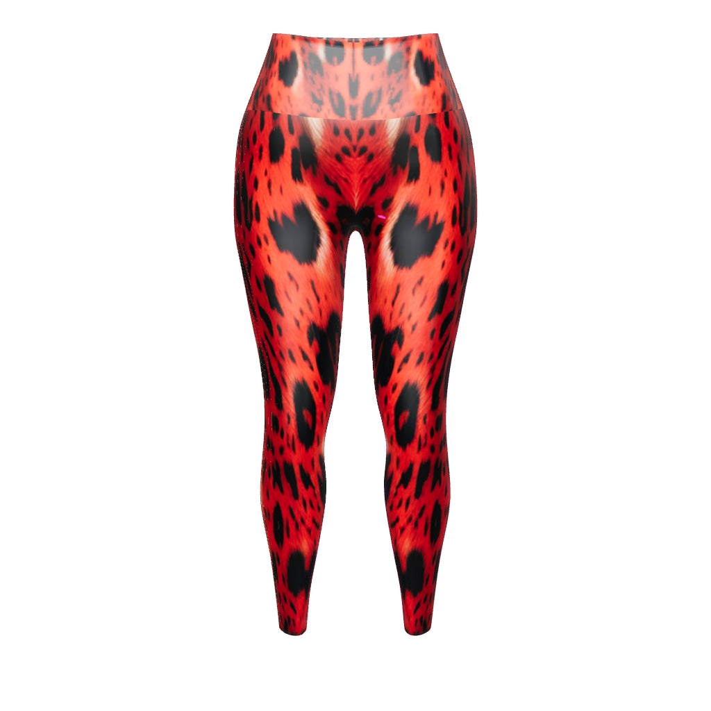 Red Leopard Fur Custom Print Yoga Leggings