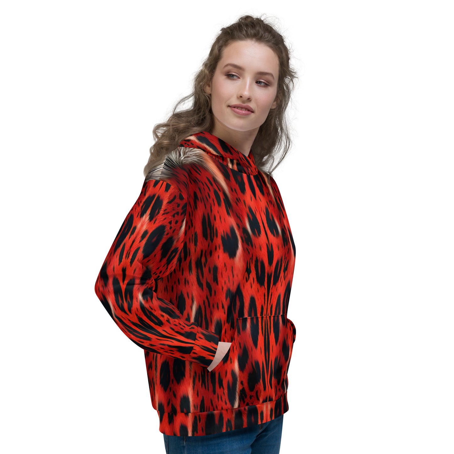 Red Leopard Fur Unisex Designer Hoodie