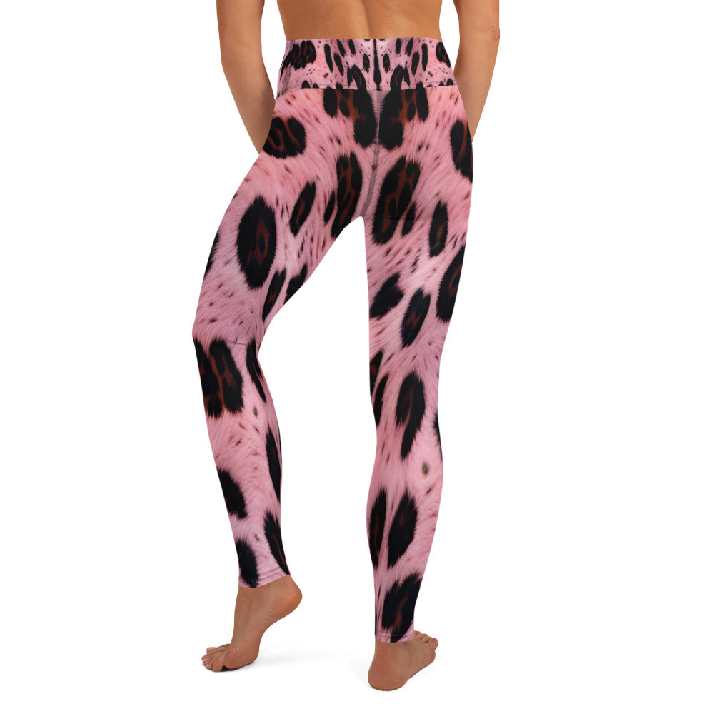 Pink Leopard Fur Print Yoga Leggings For Women