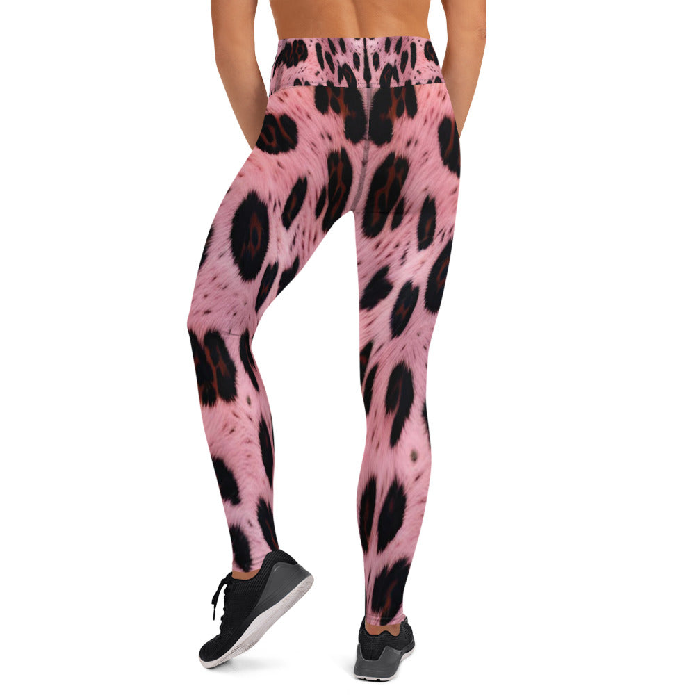 Pink Leopard Fur Print Yoga Leggings For Women