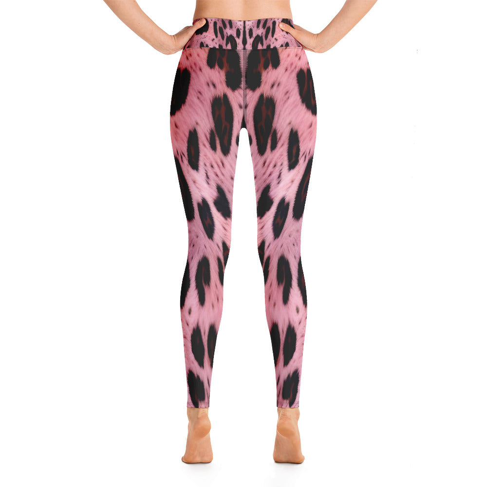 Pink Leopard Fur Print Yoga Leggings For Women