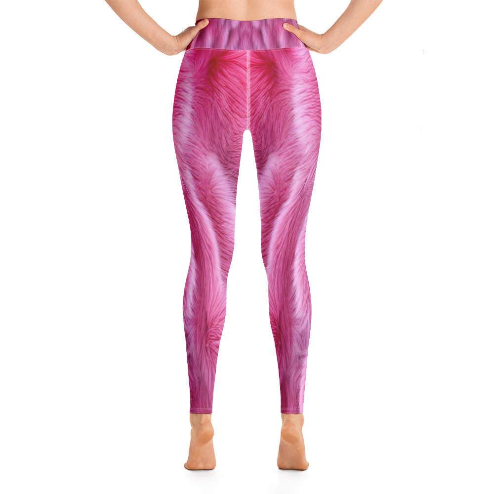 Pink Fluffy Fur Printed Yoga Leggings For Women