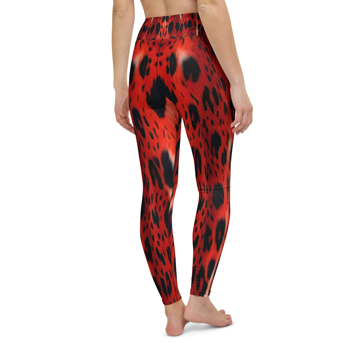 Red Leopard Fur Print Yoga Leggings For Women
