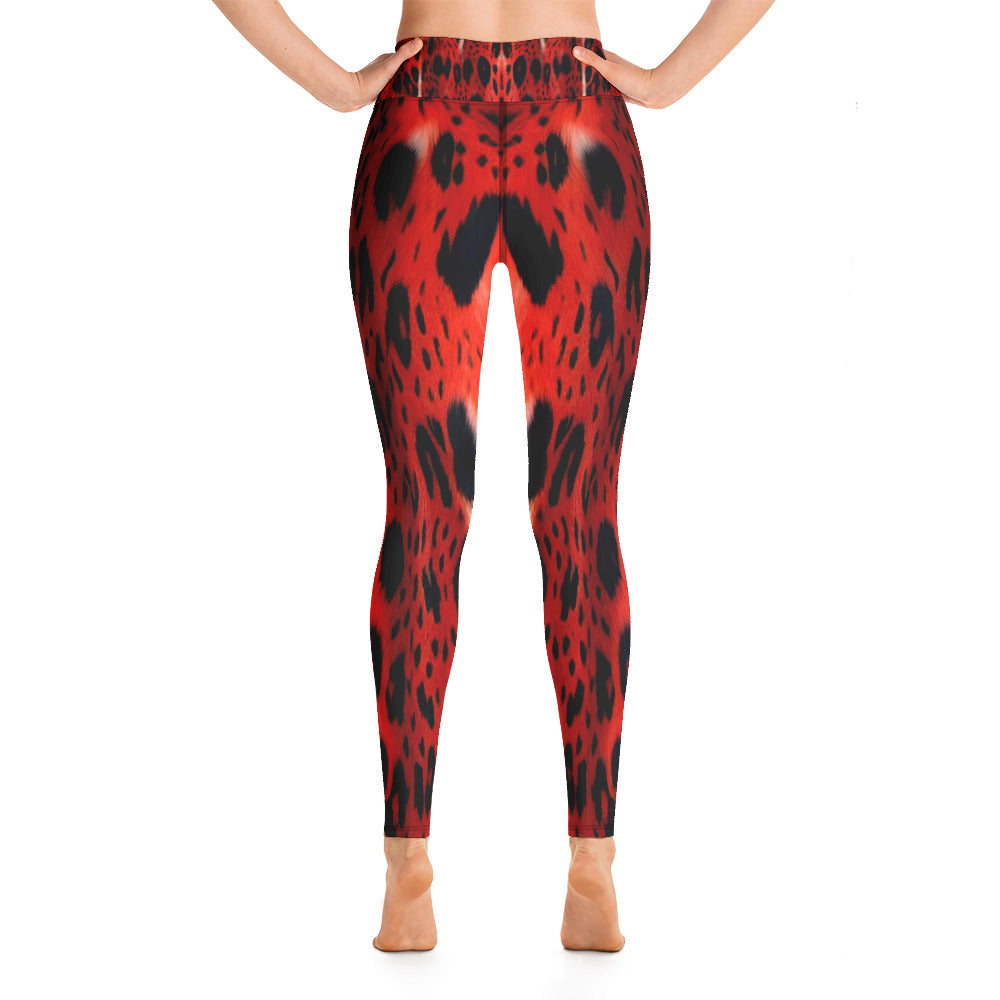 Red Leopard Fur Print Yoga Leggings For Women