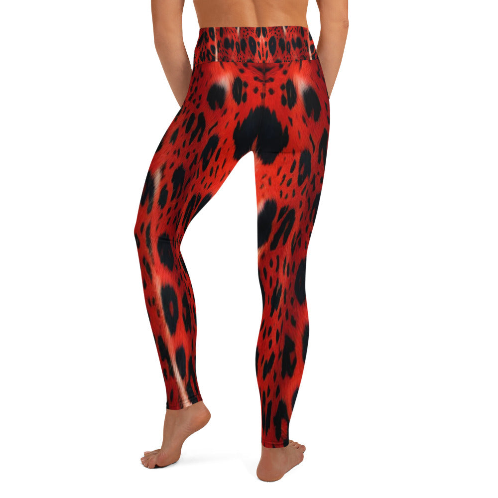 Red Leopard Fur Print Yoga Leggings For Women