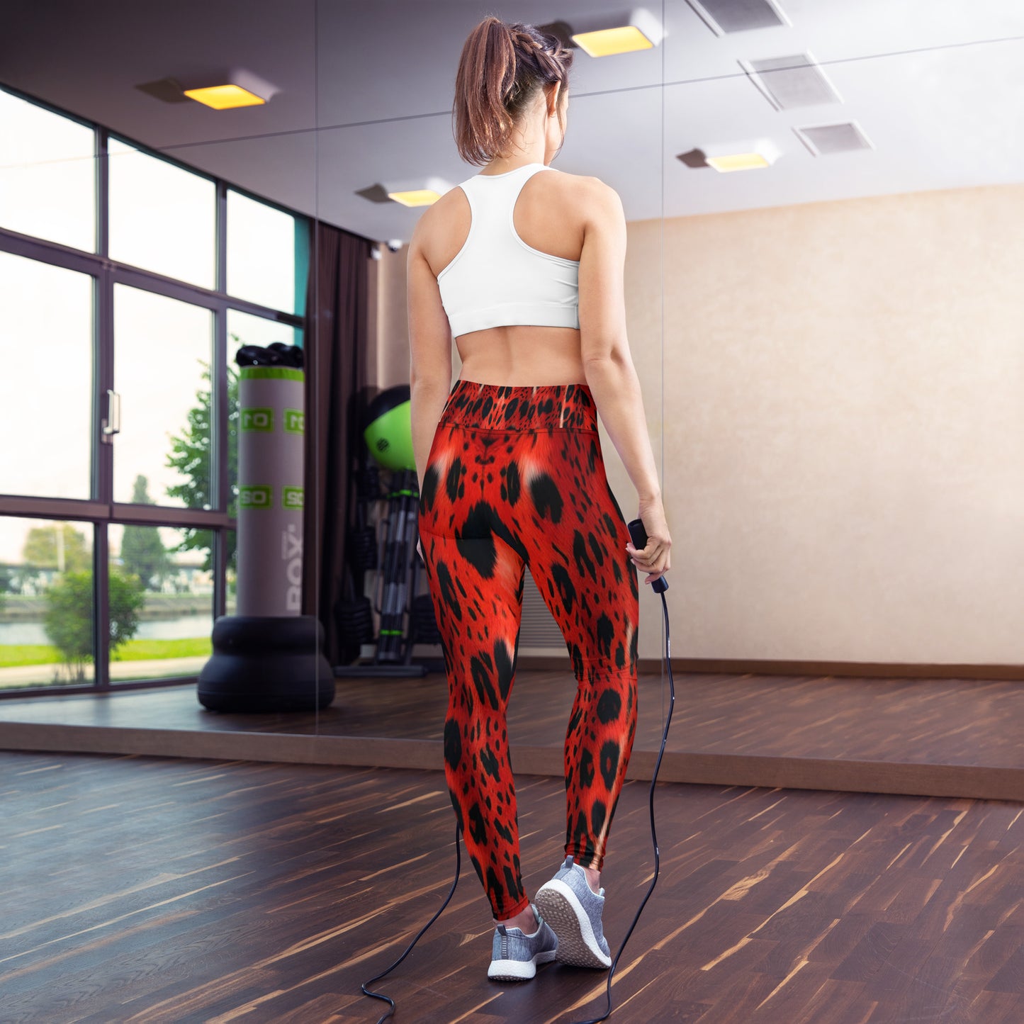 Red Leopard Fur Print Yoga Leggings For Women