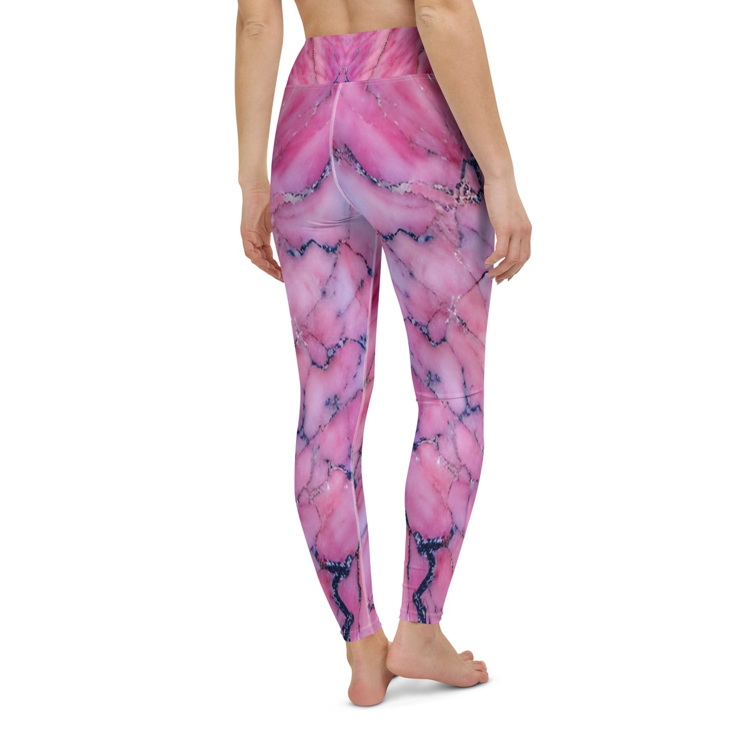 Pink Marble Printed Yoga Leggings For Women