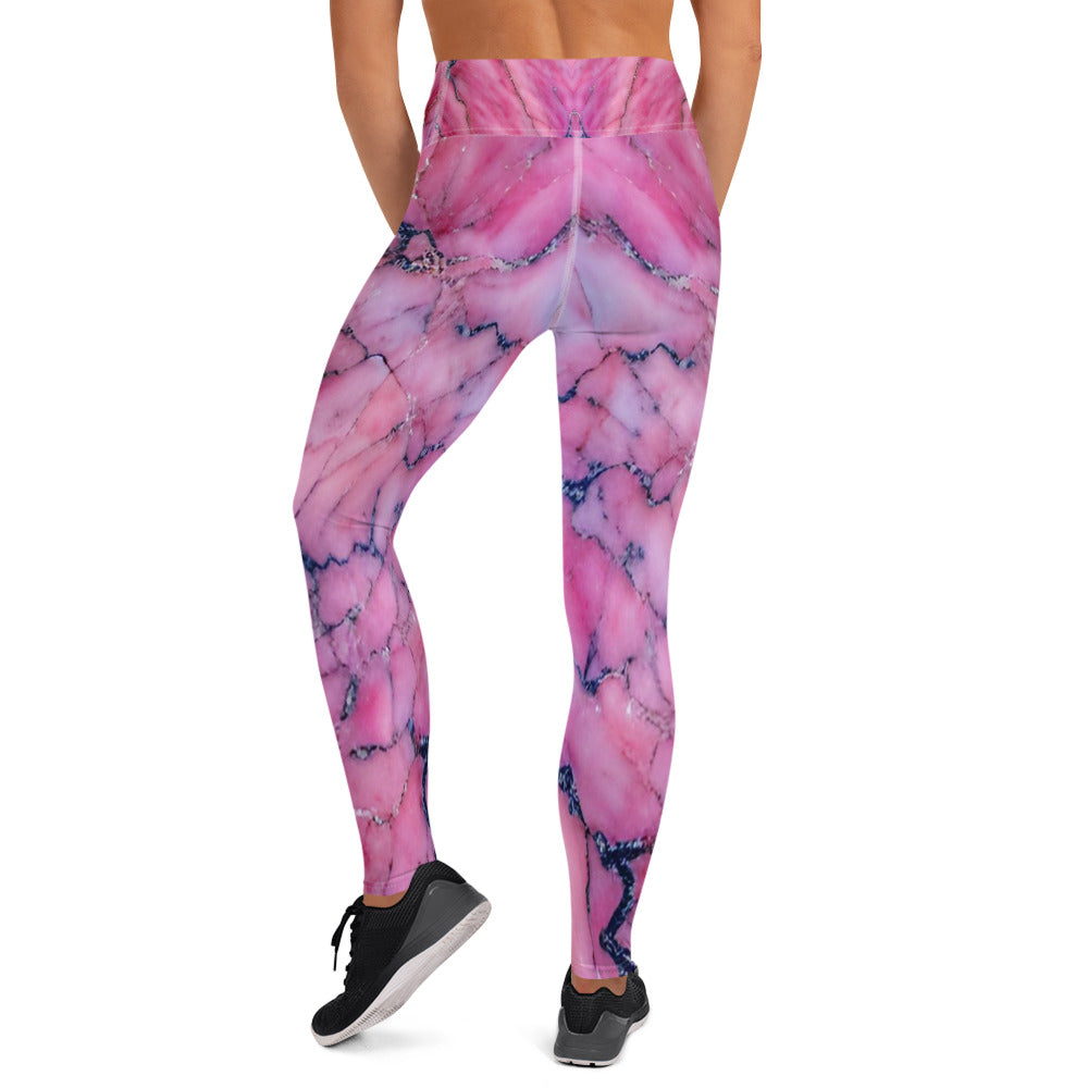 Pink Marble Printed Yoga Leggings For Women