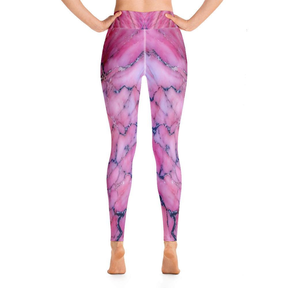 Pink Marble Printed Yoga Leggings For Women