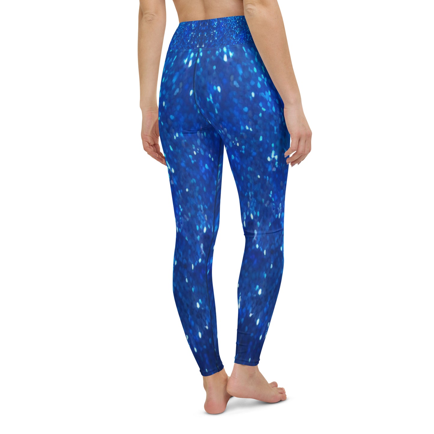 Blue Glitter Print Yoga Leggings For Women