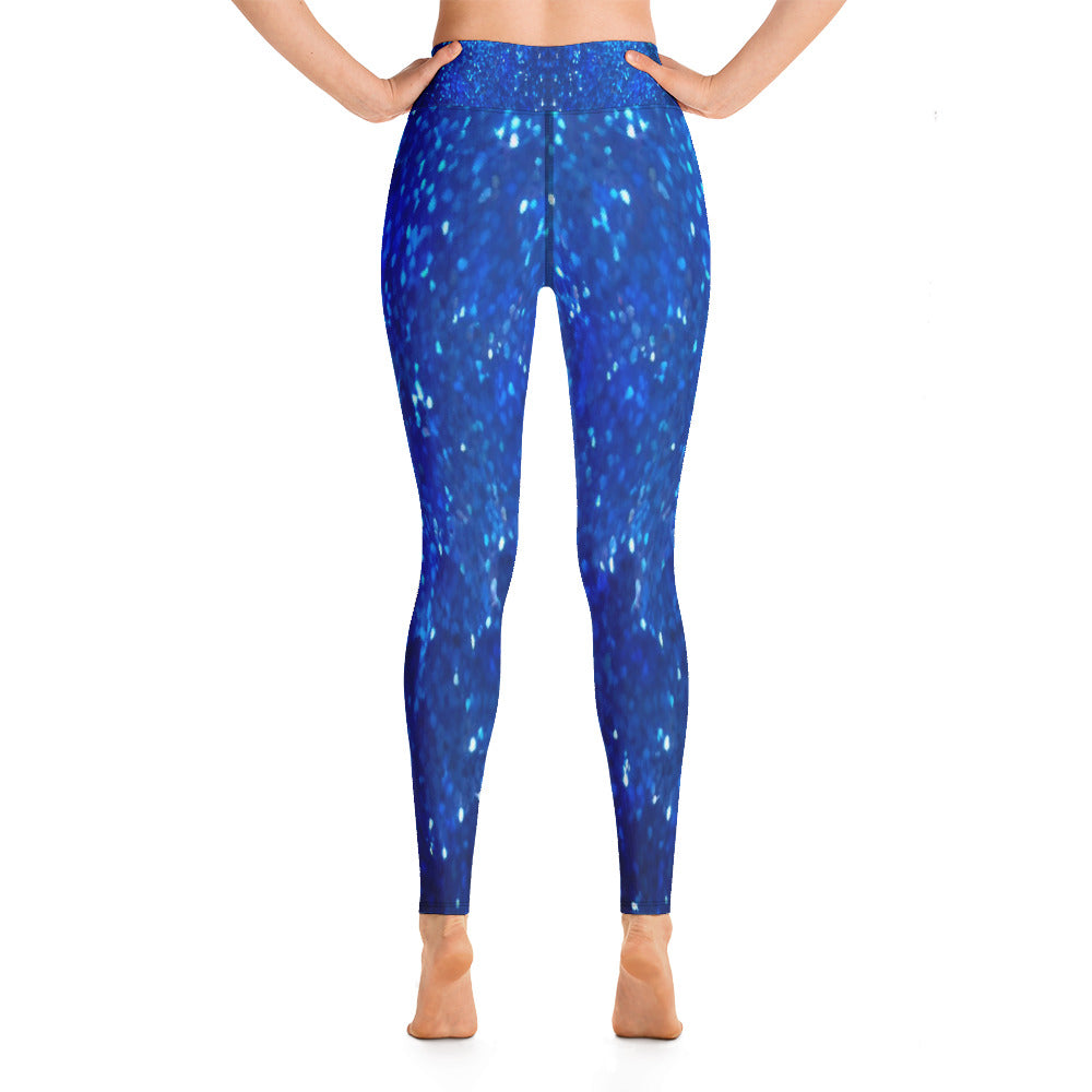 Blue Glitter Print Yoga Leggings For Women