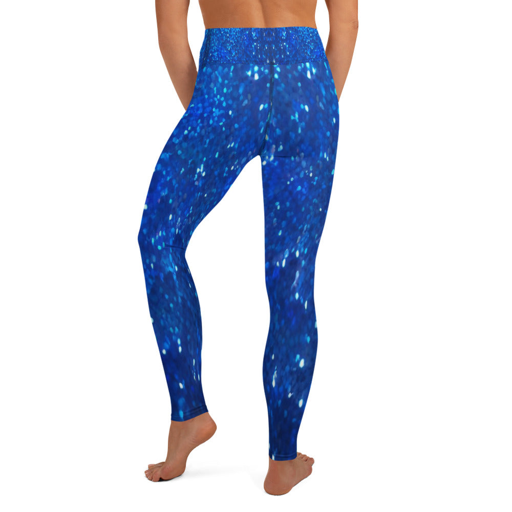 Blue Glitter Print Yoga Leggings For Women