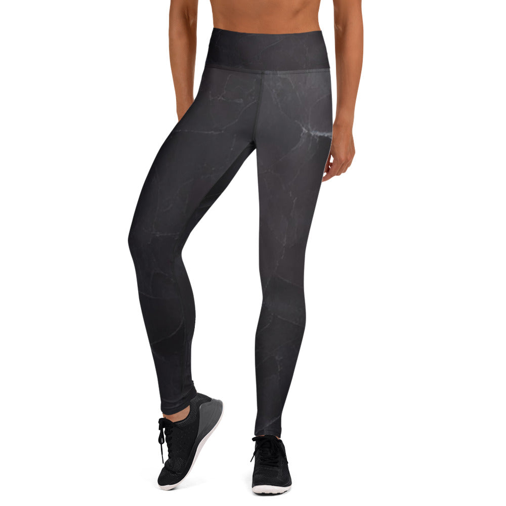 Black Slate Print Yoga Leggings For Women