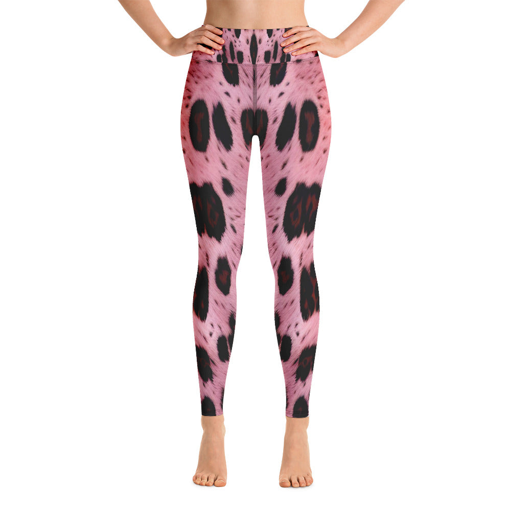 Pink Leopard Fur Print Yoga Leggings For Women