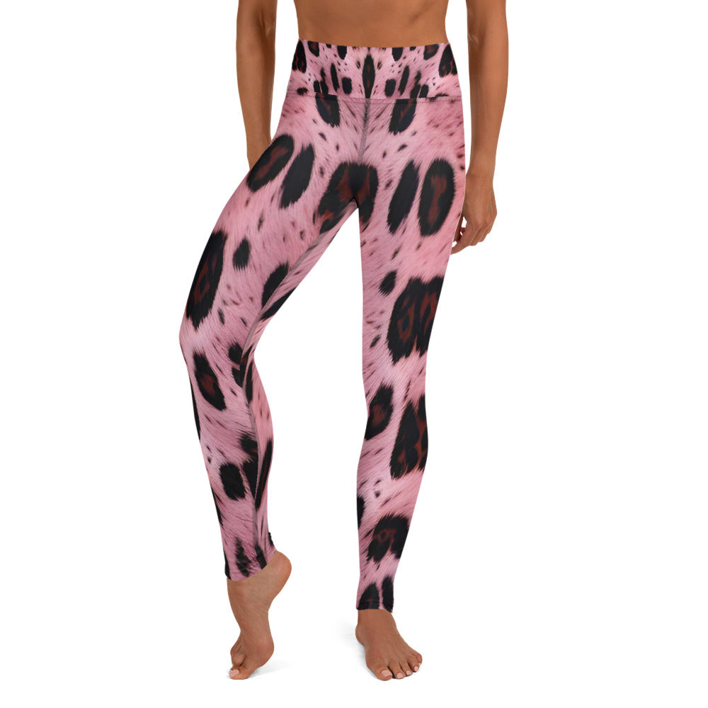 Pink Leopard Fur Print Yoga Leggings For Women