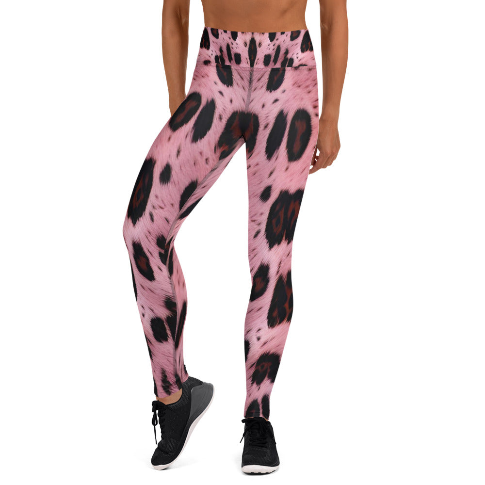 Pink Leopard Fur Print Yoga Leggings For Women