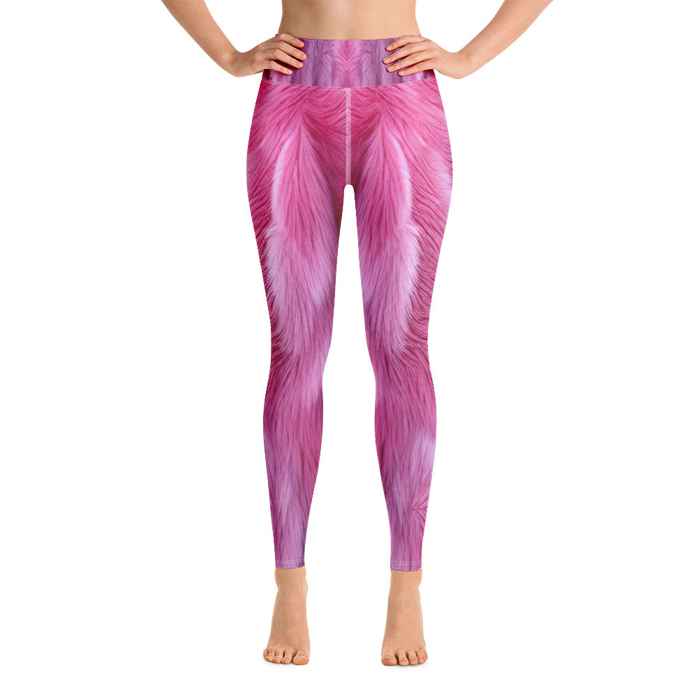 Pink Fluffy Fur Printed Yoga Leggings For Women
