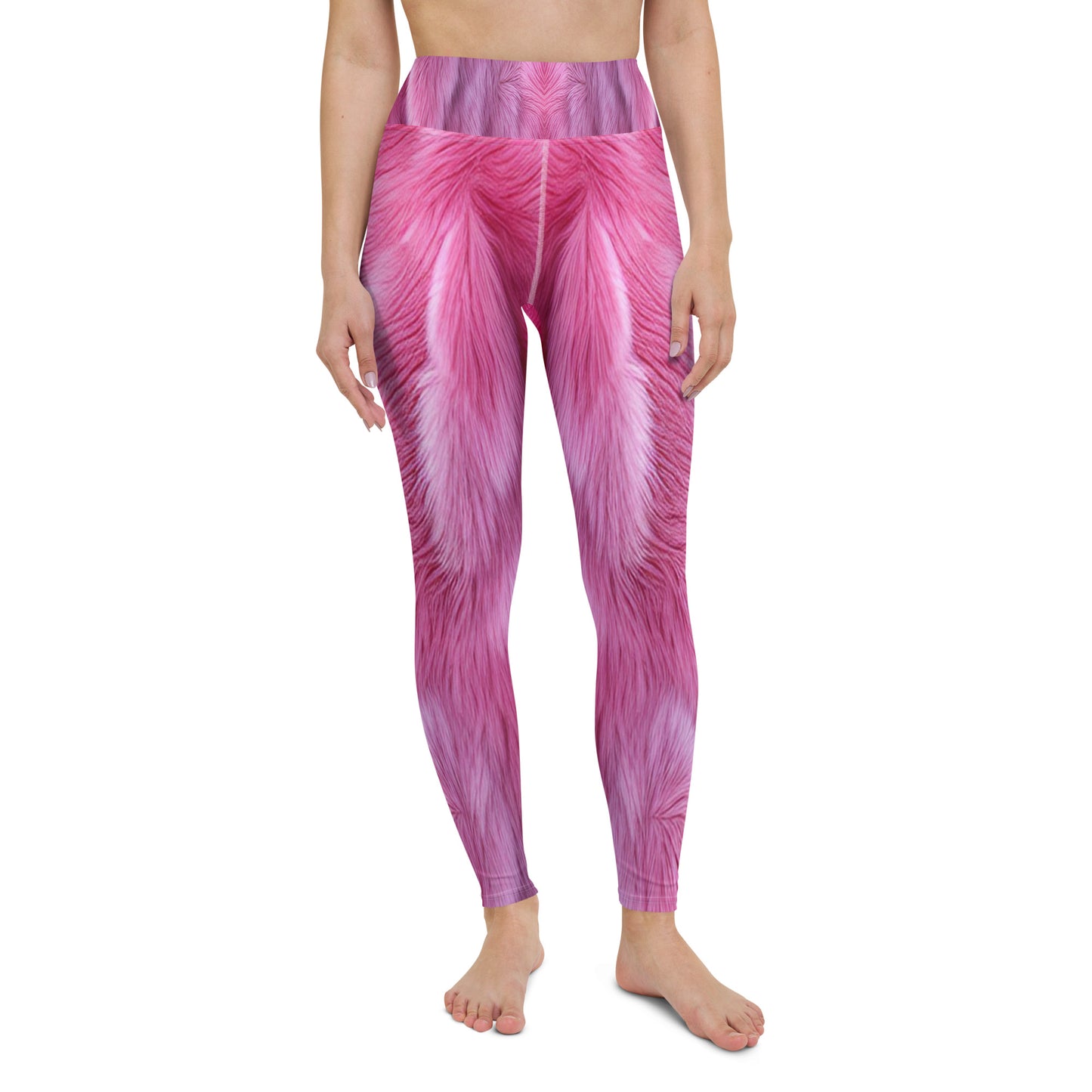 Pink Fluffy Fur Printed Yoga Leggings For Women
