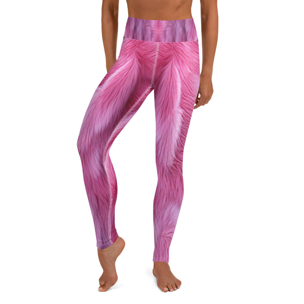 Pink Fluffy Fur Printed Yoga Leggings For Women