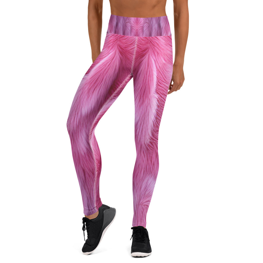 Pink Fluffy Fur Printed Yoga Leggings For Women
