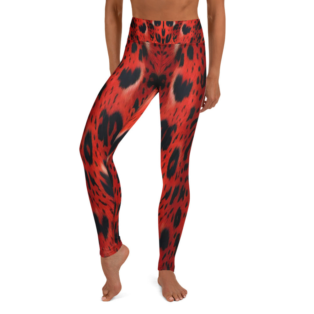 Red Leopard Fur Print Yoga Leggings For Women