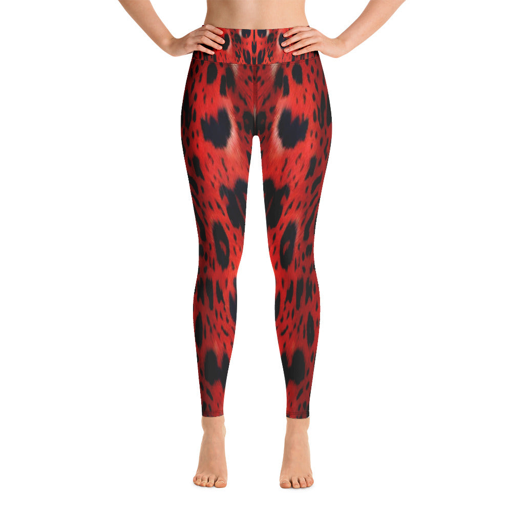 Red Leopard Fur Print Yoga Leggings For Women