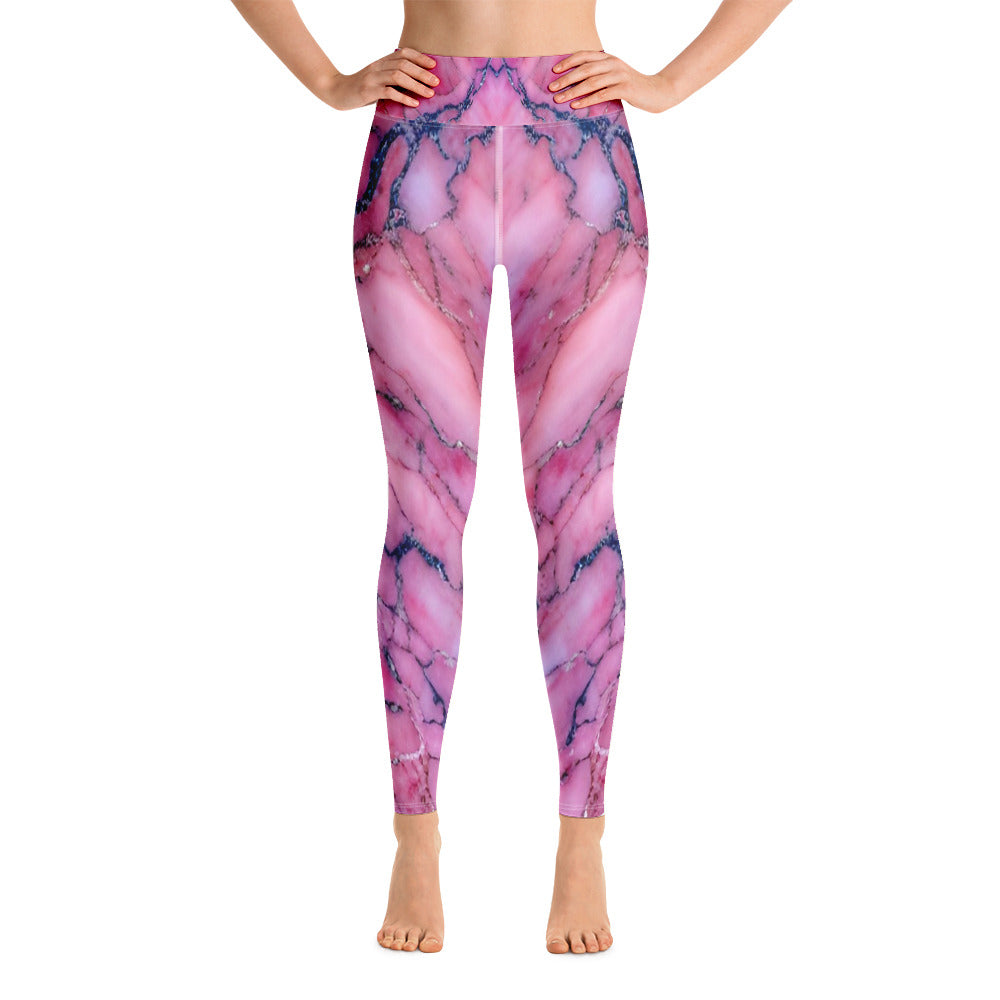Pink Marble Printed Yoga Leggings For Women