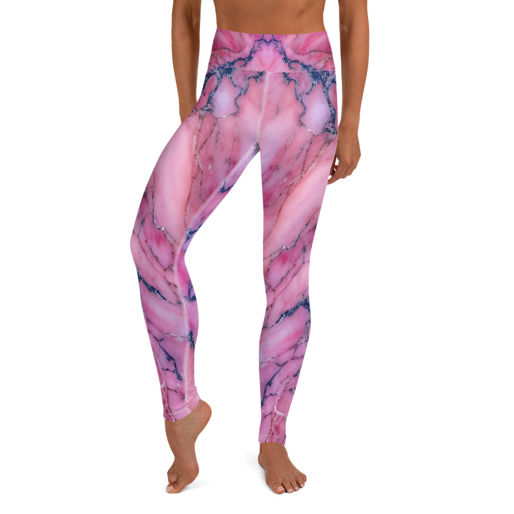 Pink Marble Printed Yoga Leggings For Women
