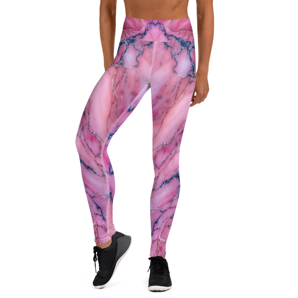 Pink Marble Printed Yoga Leggings For Women