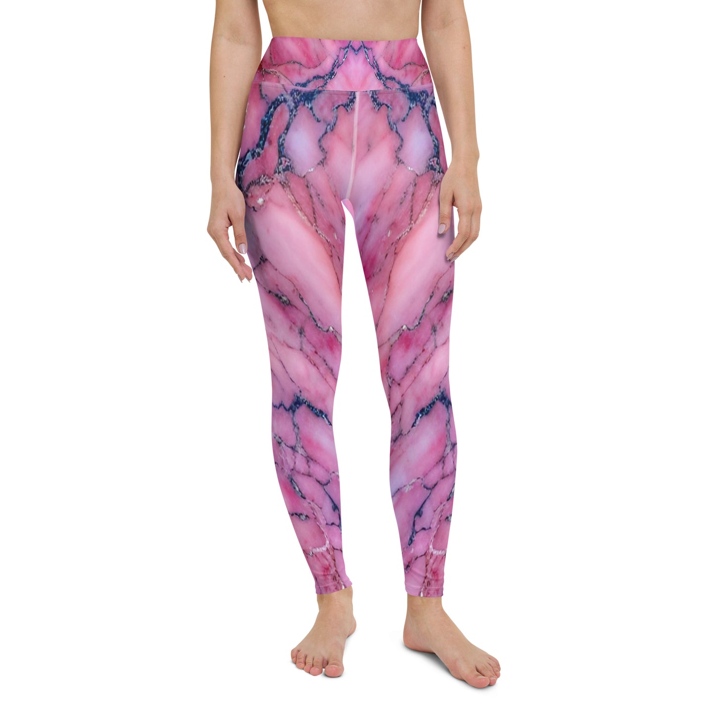 Pink Marble Printed Yoga Leggings For Women
