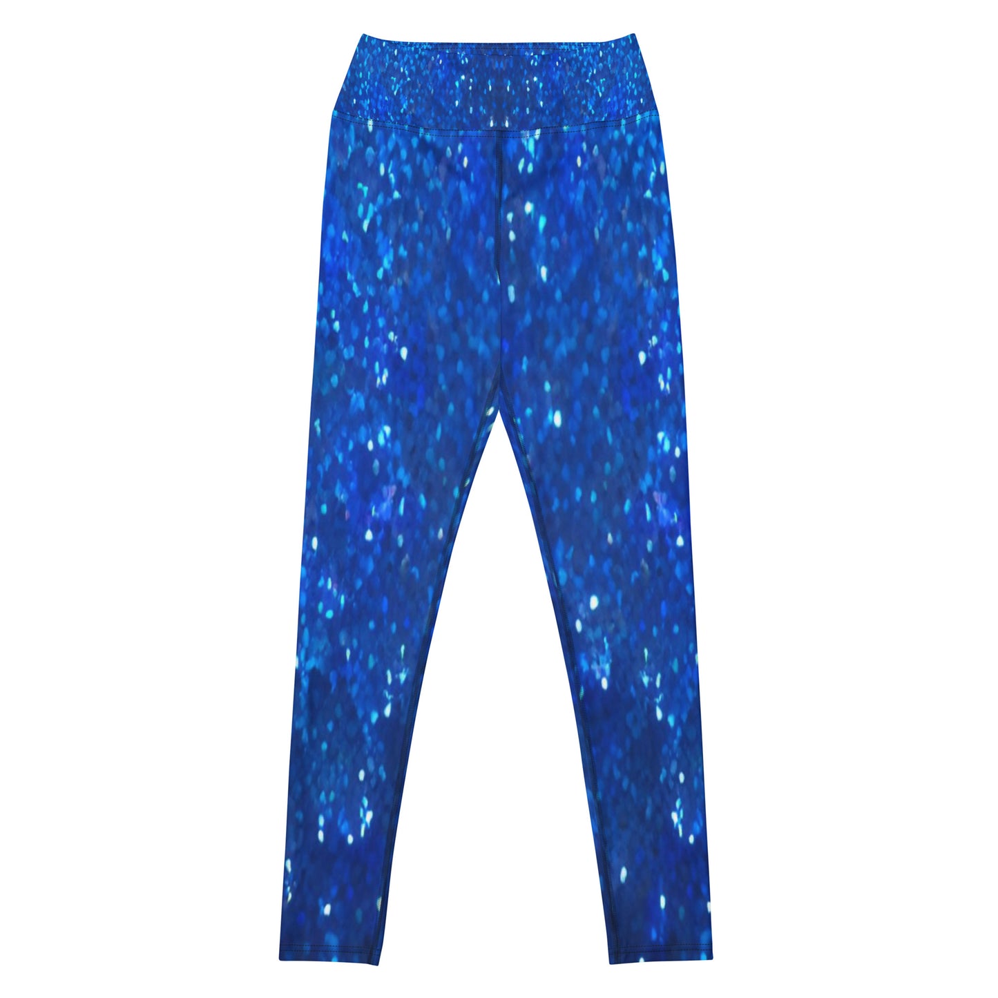 Blue Glitter Print Yoga Leggings For Women