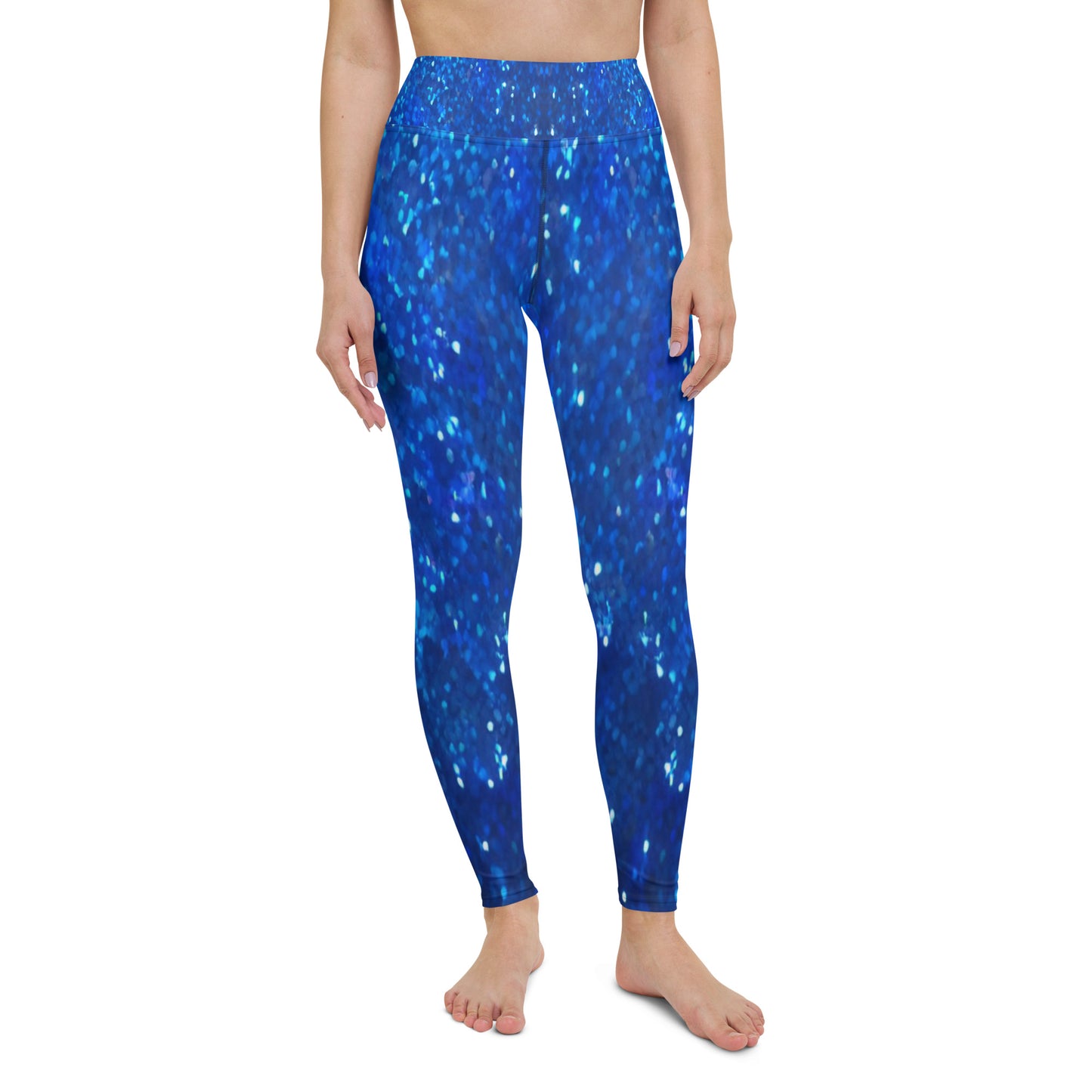 Blue Glitter Print Yoga Leggings For Women