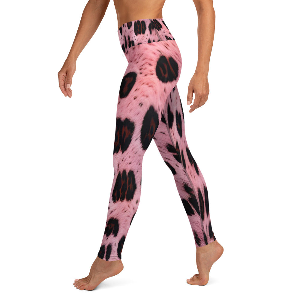 Pink Leopard Fur Print Yoga Leggings For Women