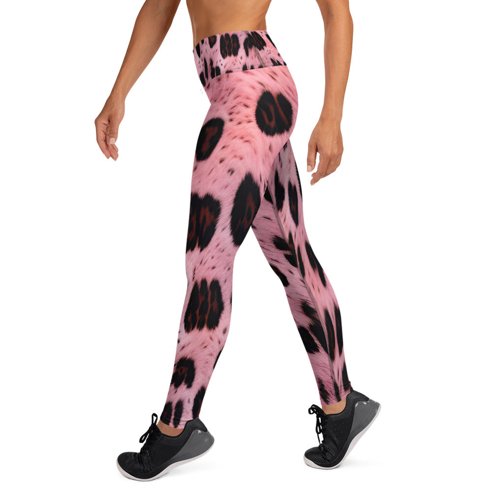Pink Leopard Fur Print Yoga Leggings For Women