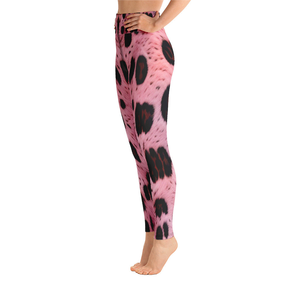 Pink Leopard Fur Print Yoga Leggings For Women