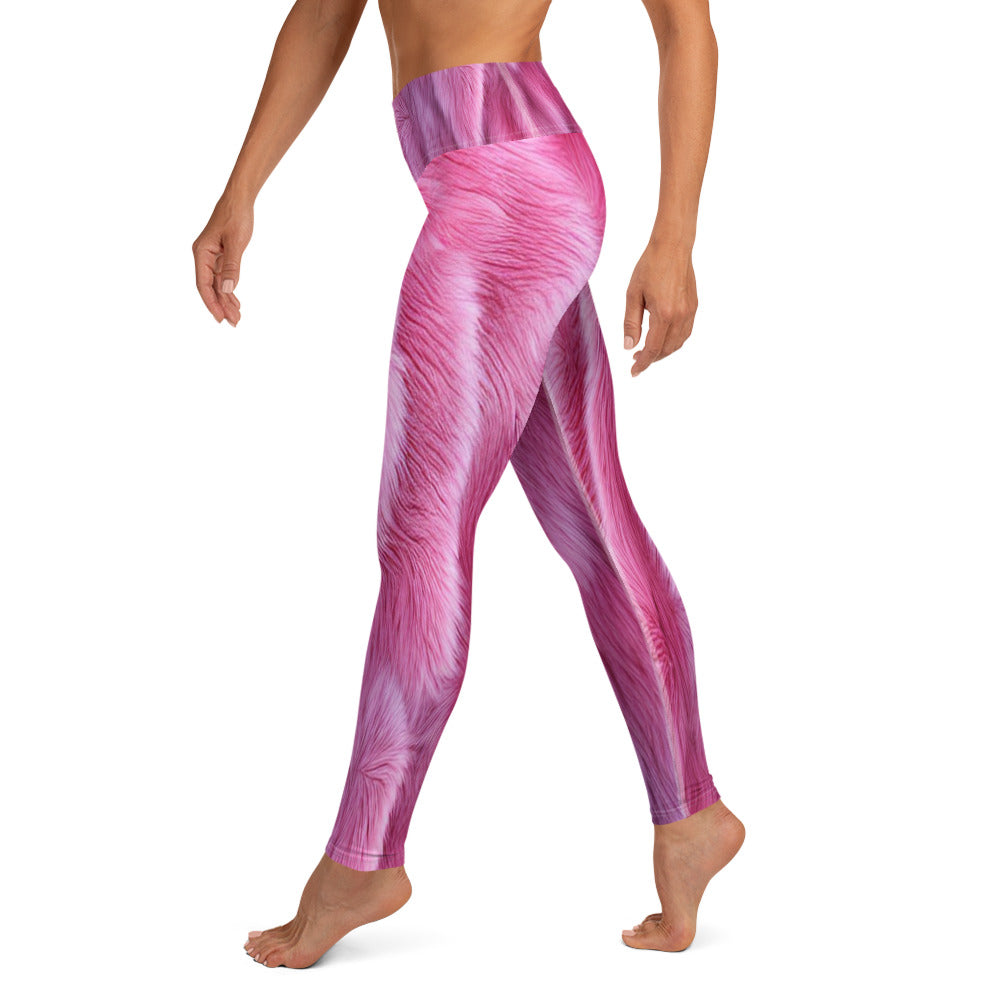 Pink Fluffy Fur Printed Yoga Leggings For Women