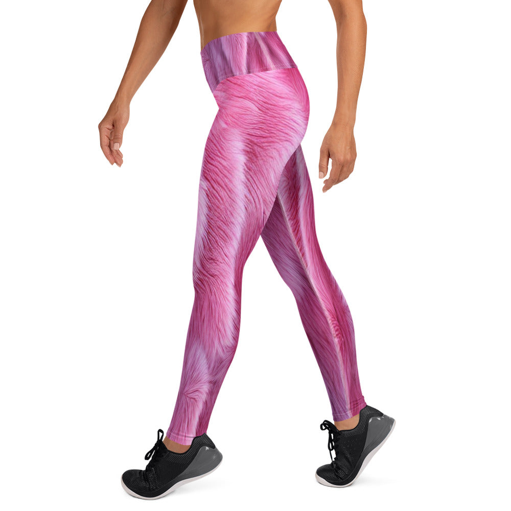Pink Fluffy Fur Printed Yoga Leggings For Women