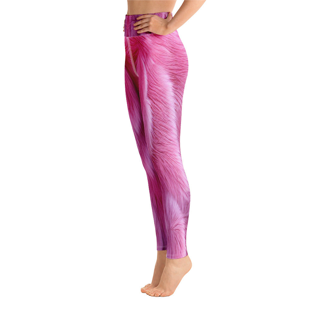 Pink Fluffy Fur Printed Yoga Leggings For Women