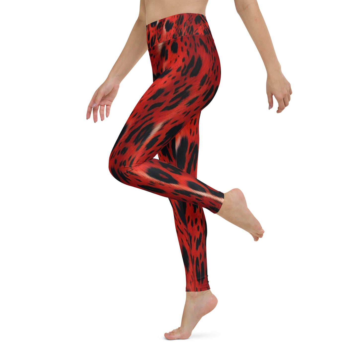 Red Leopard Fur Print Yoga Leggings For Women