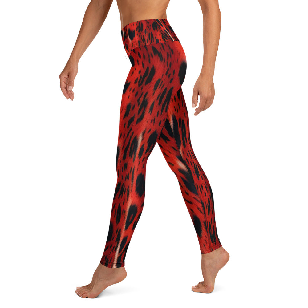 Red Leopard Fur Print Yoga Leggings For Women